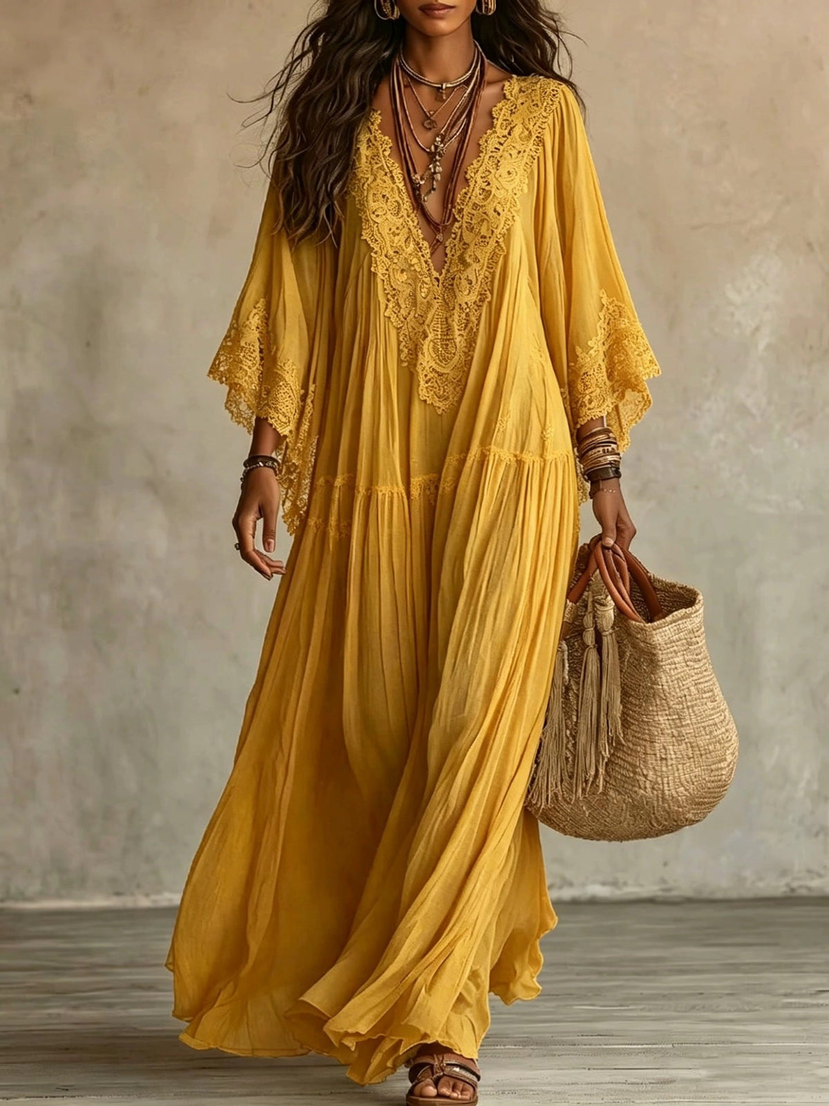 Lisa | Abito Lungo in Chiffon con Pizzo