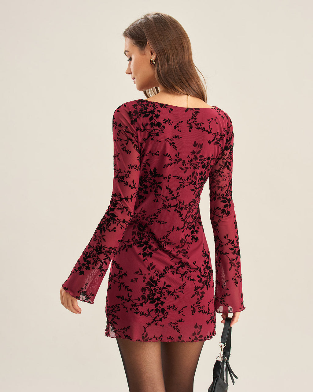 Abito mini rosso in mesh floreale