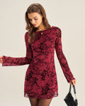 Abito mini rosso in mesh floreale