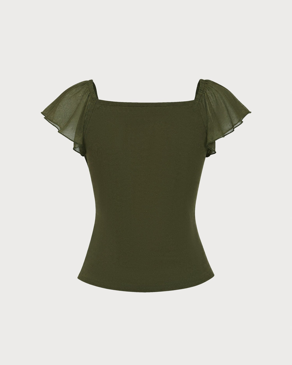 Maglietta verde in mesh arricciata con scollo a cappuccio
