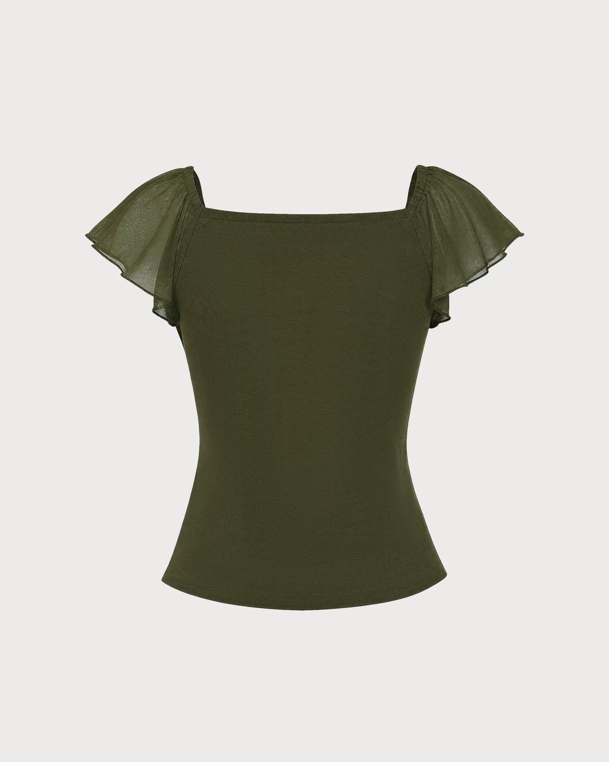 Maglietta verde in mesh arricciata con scollo a cappuccio