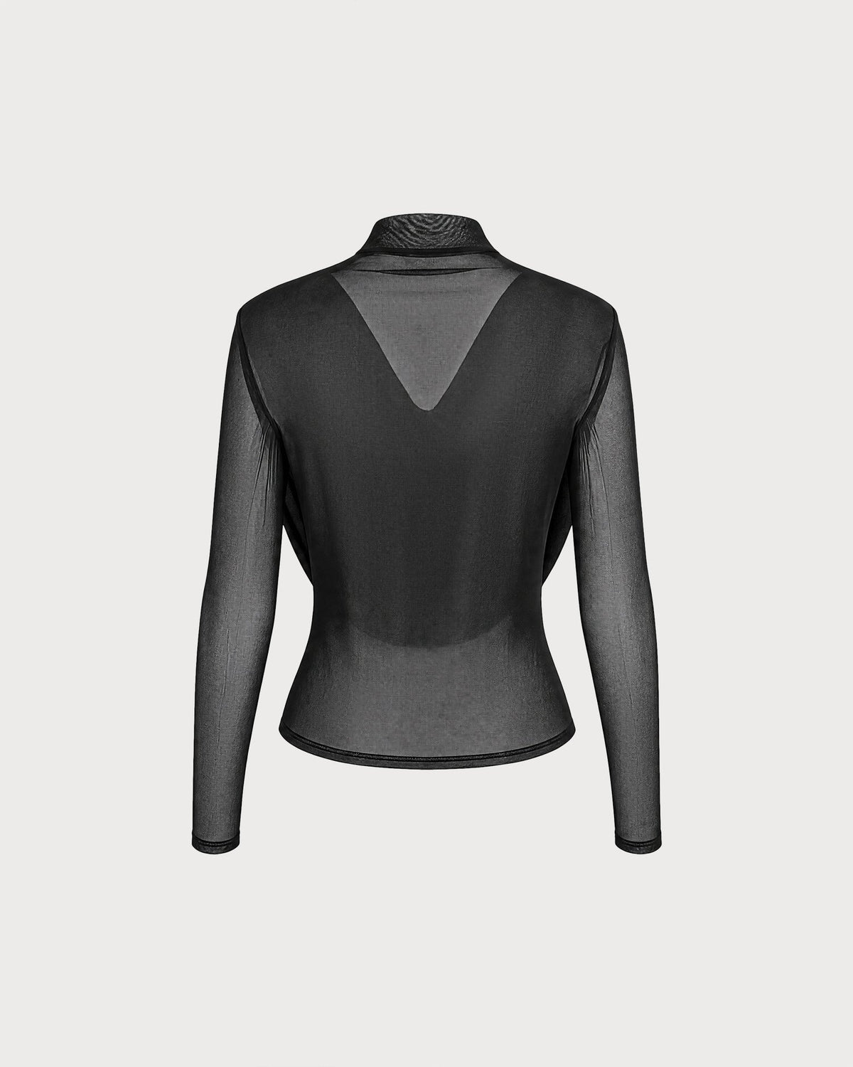 Maglietta in maglia trasparente nera con collo alto