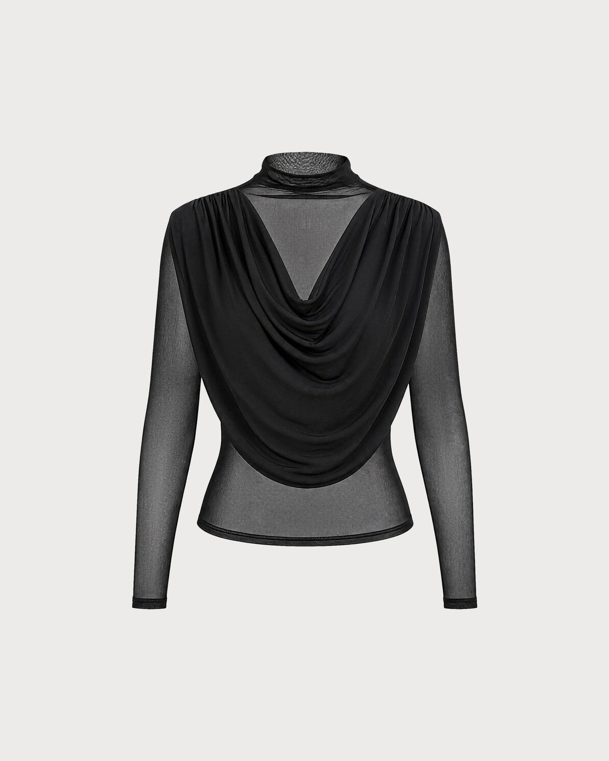 Maglietta in maglia trasparente nera con collo alto