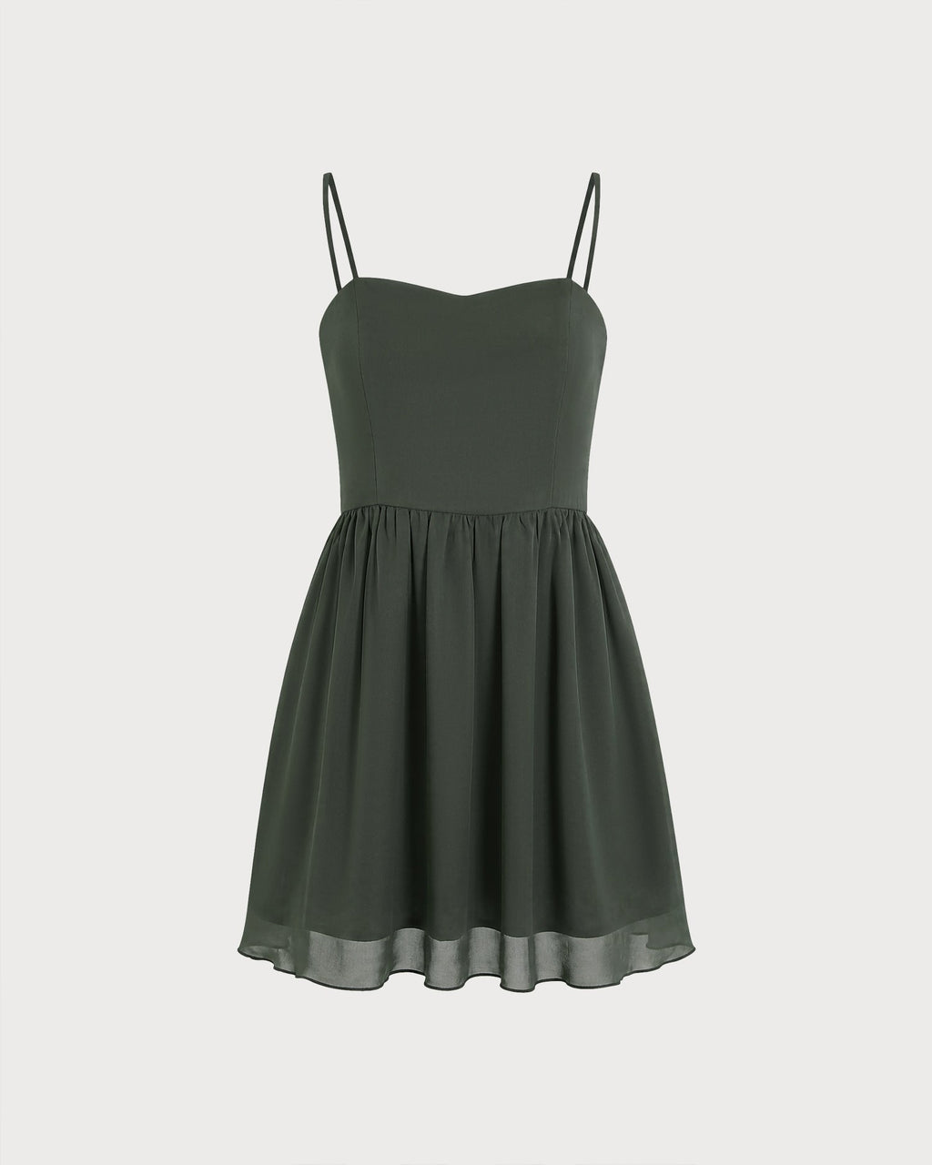 Abito mini verde in chiffon con scollo a cuore