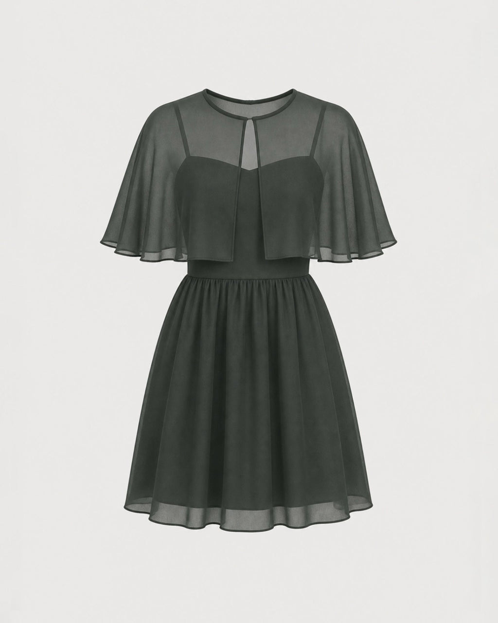 Abito mini verde in chiffon con scollo a cuore